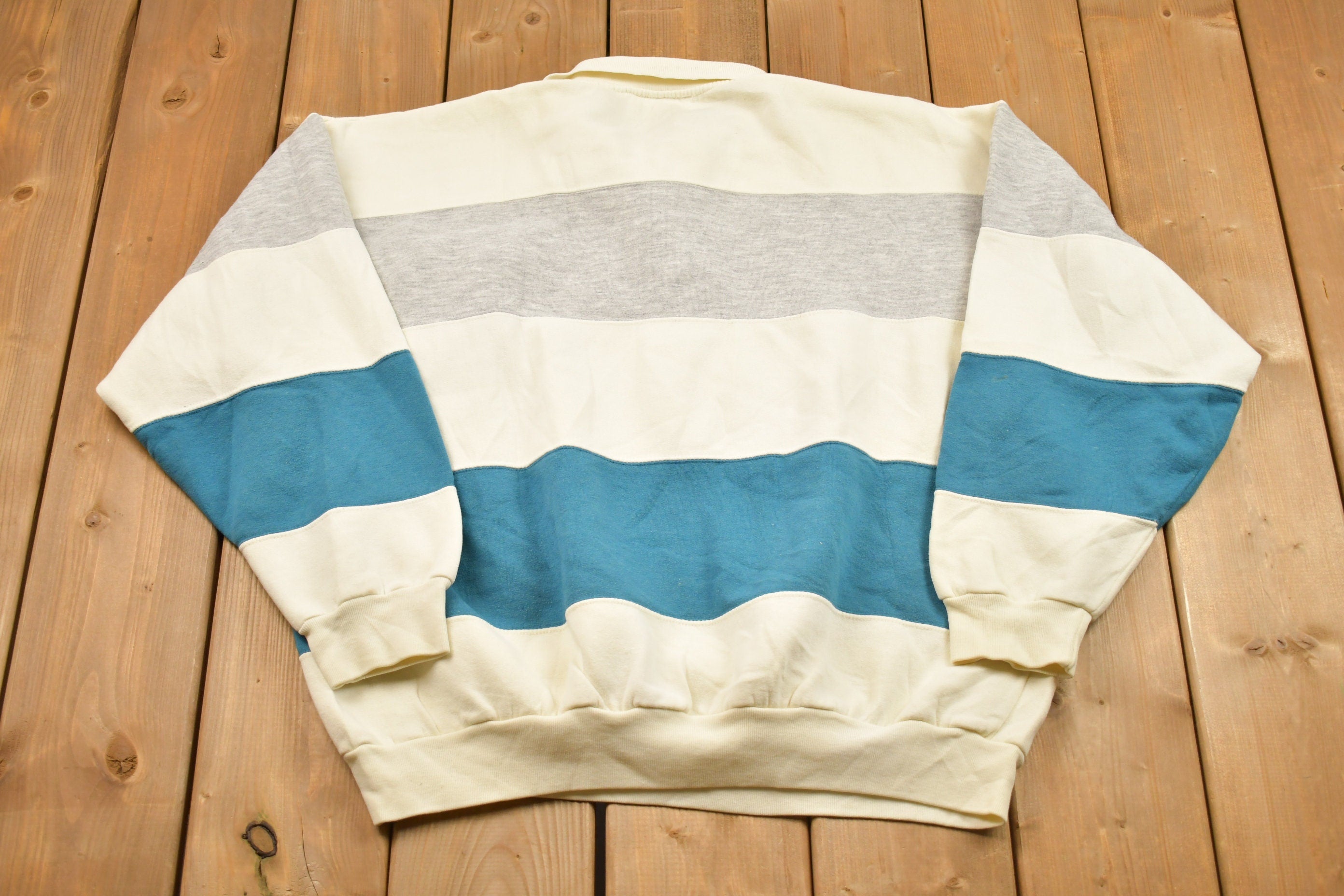 Vintage 1990s Quarter Button Striped Sweatshirt