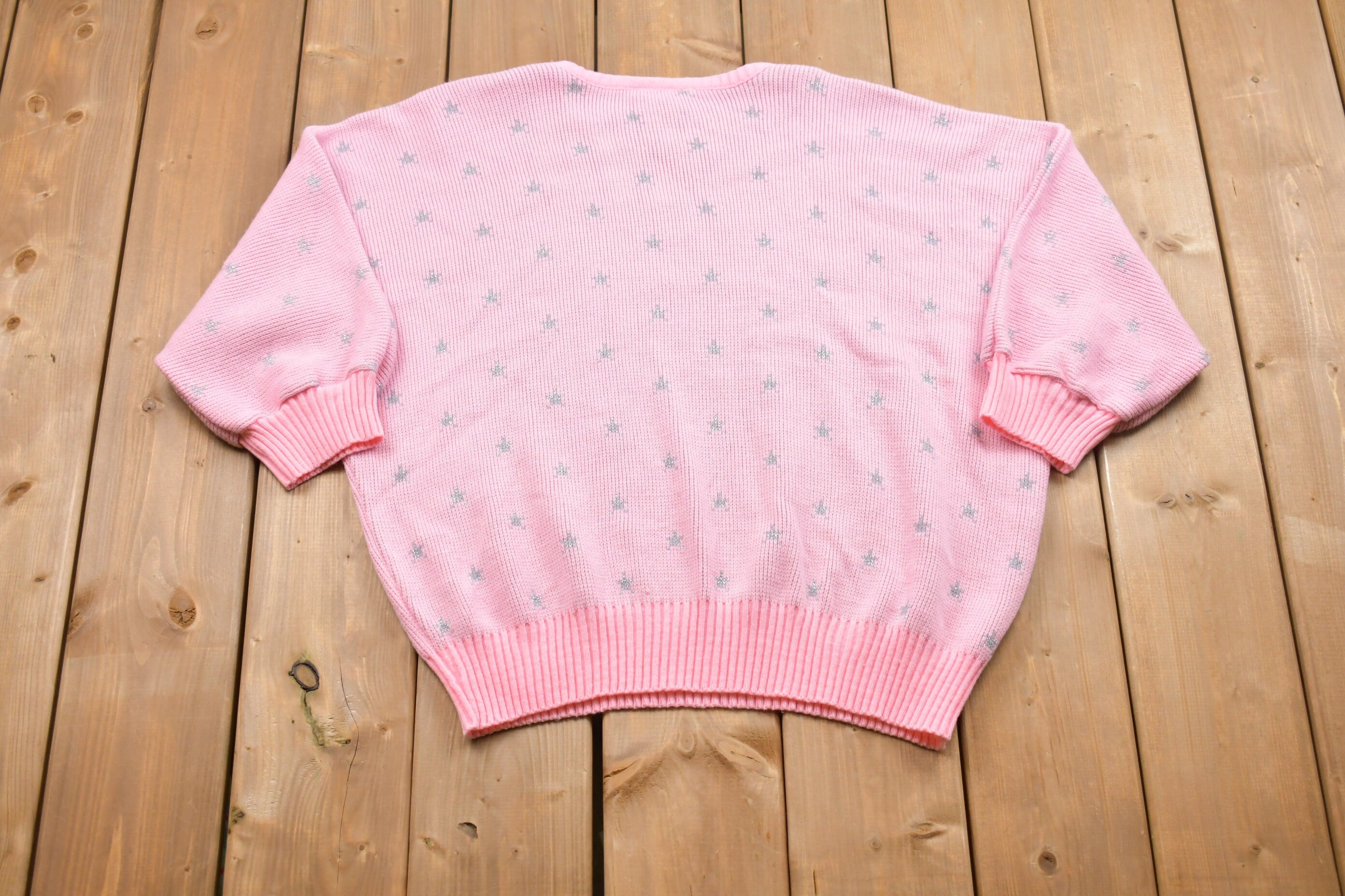 Vintage Image Knitted Short Sleeve Sweater
