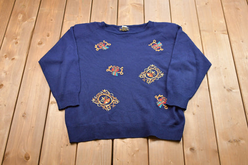 Vintage 1990s Embroidered Art Crewneck / 90s Crewneck / Nature / Animals / Vintage Sweatshirt / American Streetwear /Hunters Run