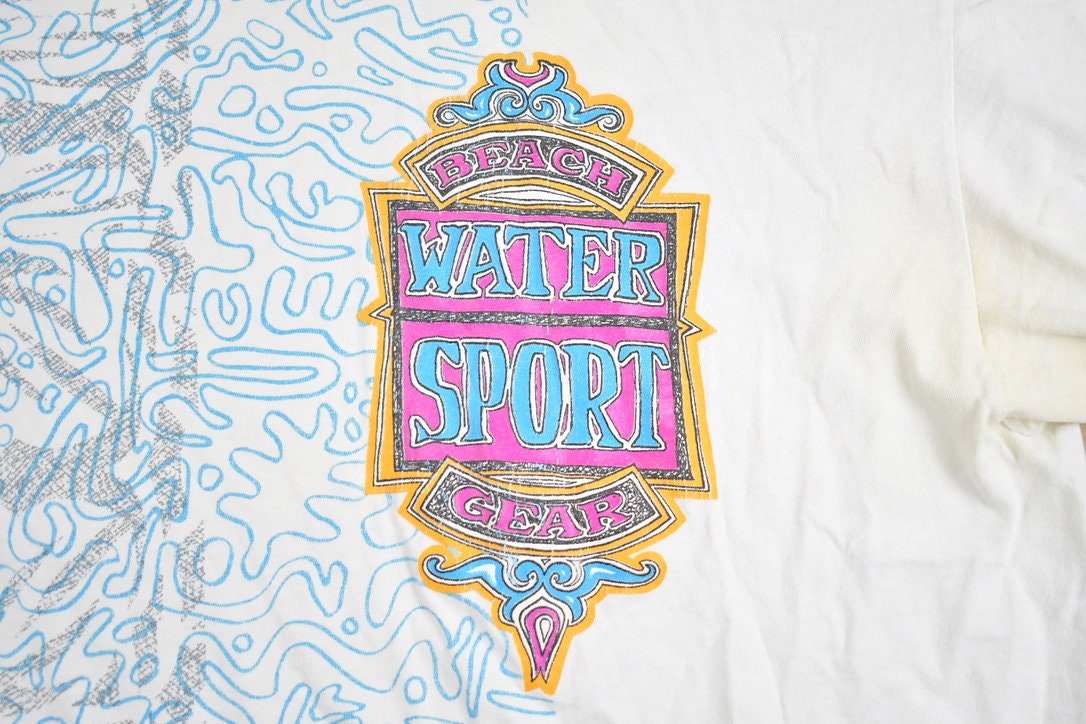 Vintage 1990s Beach Water Sport Gear Graphic T-Shirt