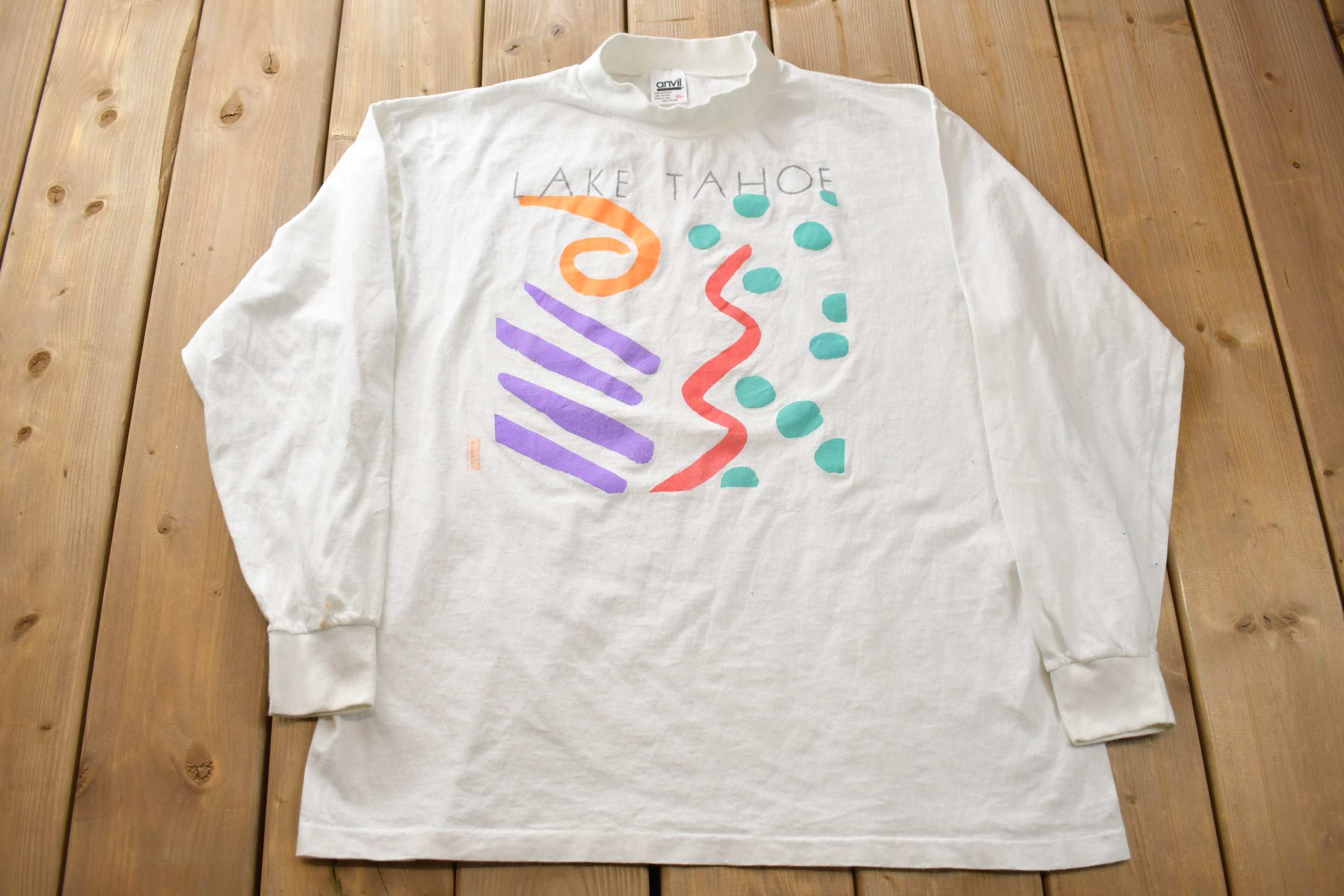 Vintage 1998 Lake Tahoe Ridge Souvenir Long Sleeve Mock Neck T Shirt