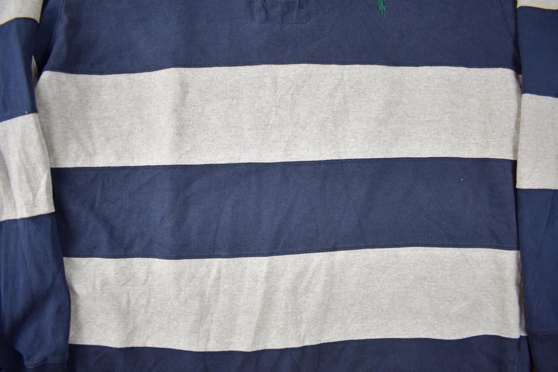 Vintage 1990s Polo By Ralph Lauren Embroidered Small Pony Striped Rugby Sweater Size M