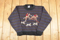 Vintage 1990s The Woolrich Women Jumping Horses Wool Knit Crewneck Sweater Women's L  90s Knitted Sweatshirt  Vintage Preppy Knits
