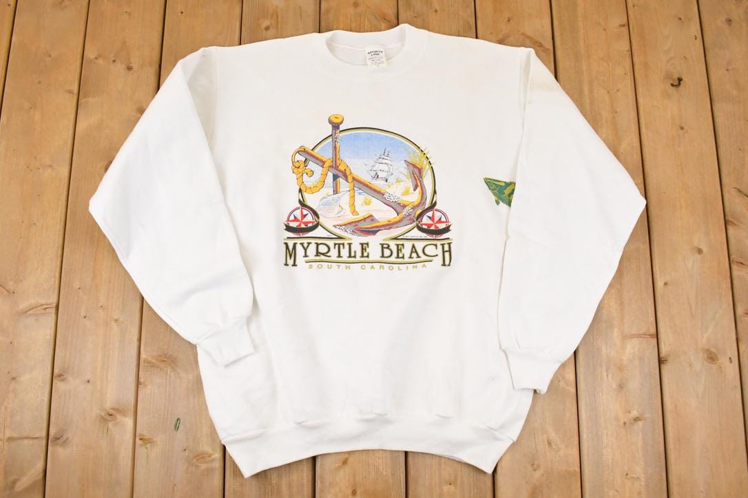 Vintage 1990s Myrtle Beach Graphic Print Crewneck Sweatshirt Men's L