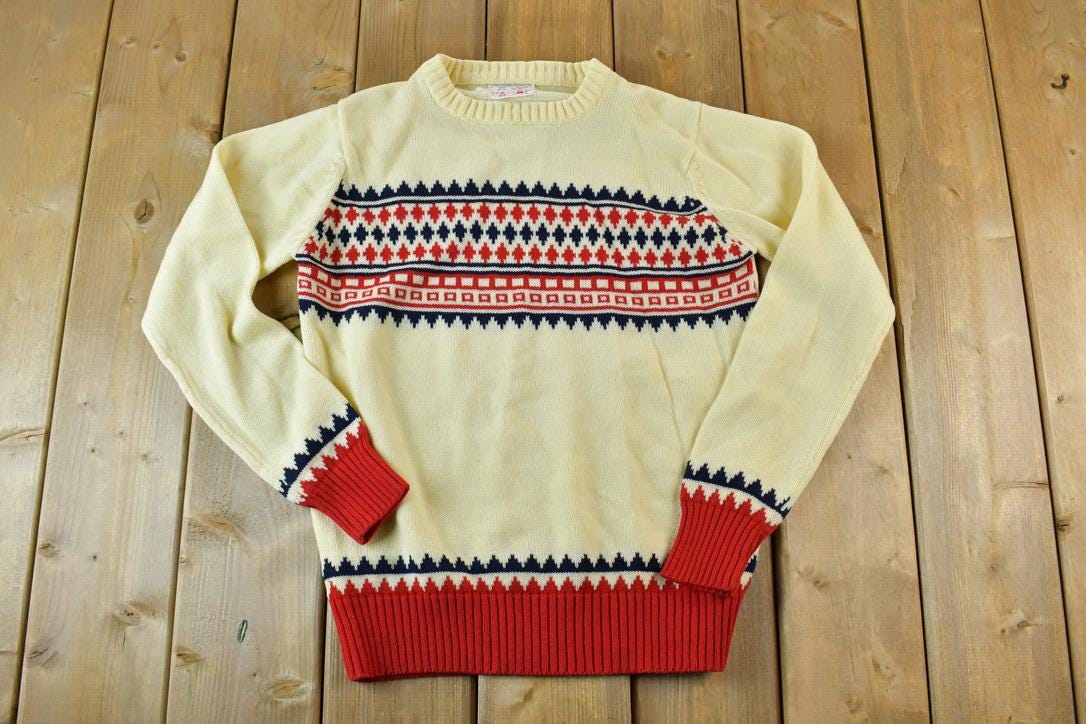 Vintage 1980s Ski Knit Crewneck Sweater /
