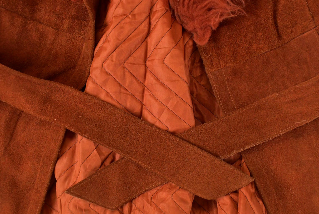 Vintage 1970s Suede Leather Faux Fur Penny Lane Style Coat Women's Small