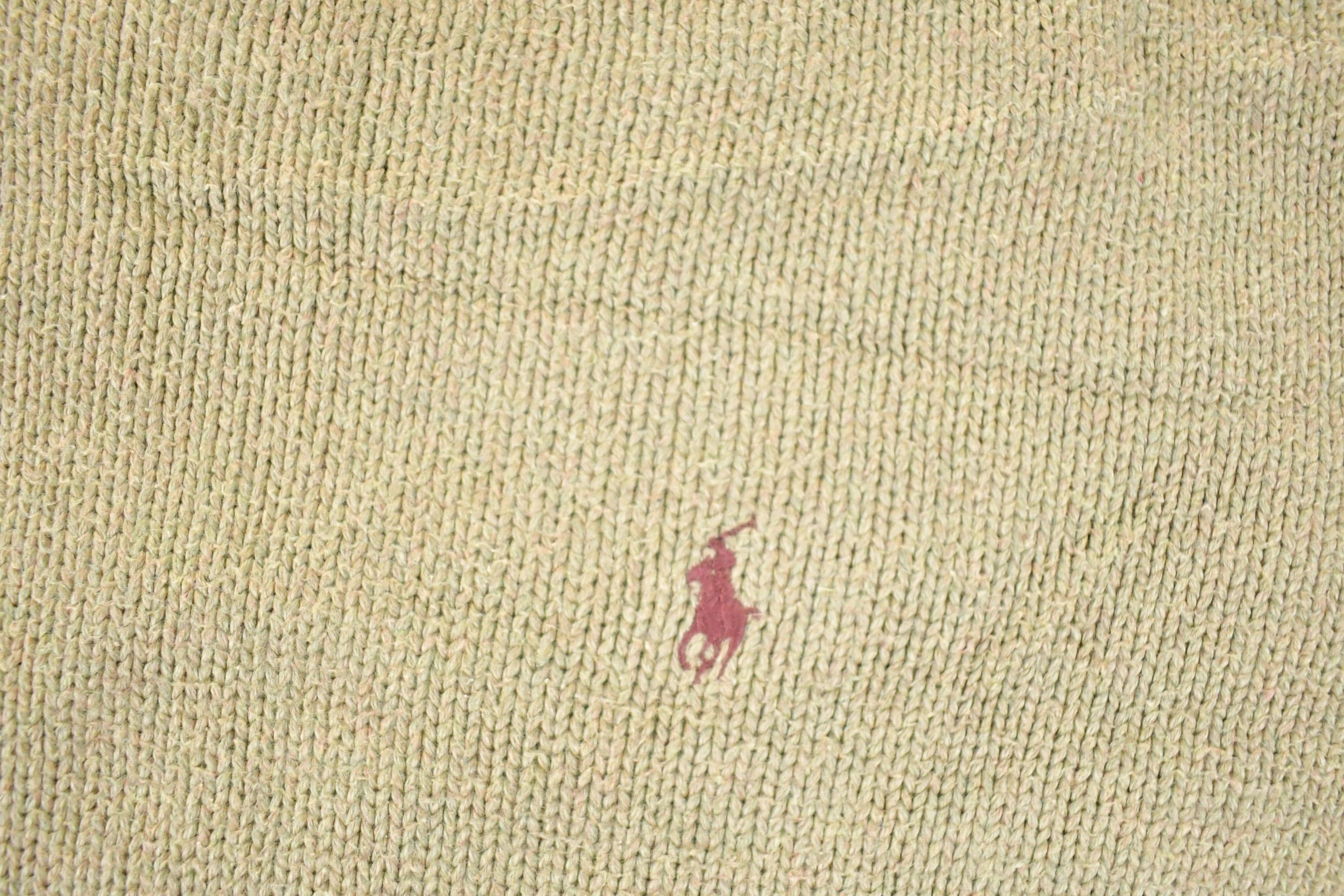 Vintage 1990s Polo By Ralph Lauren Tan Knit Crewneck Sweater Mens L