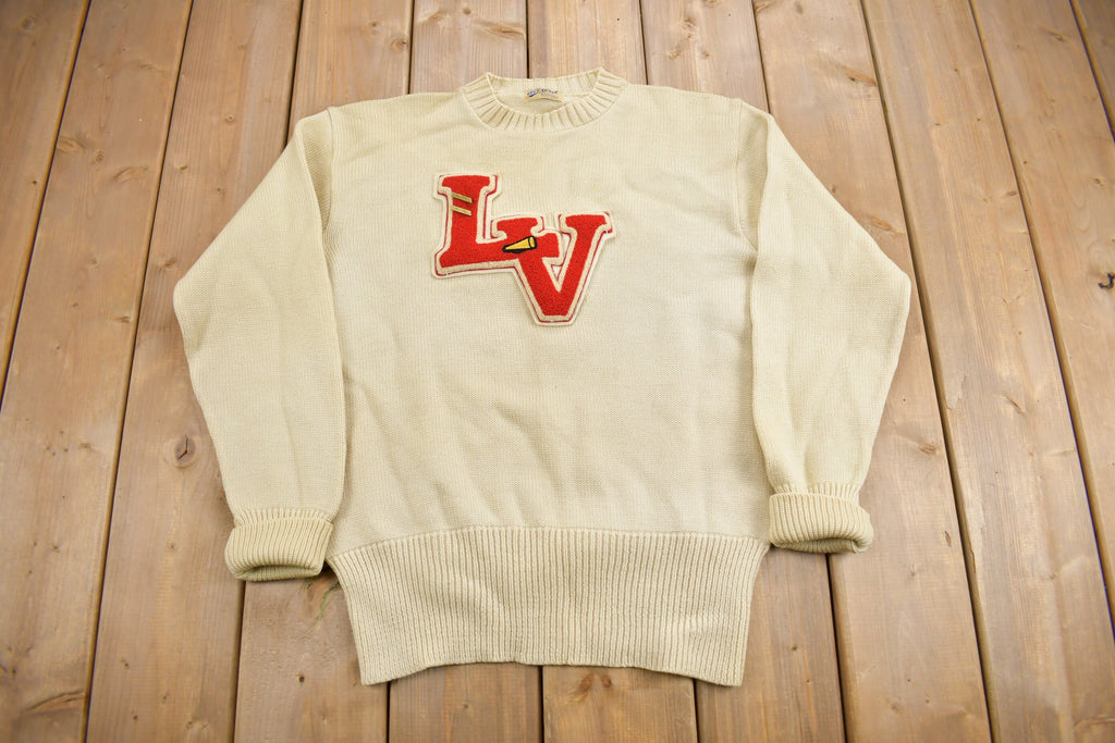 Vintage 1950s 100% Wool Collegiate Varsity Style Knit Sweater "LV" True Vintage Made In USA