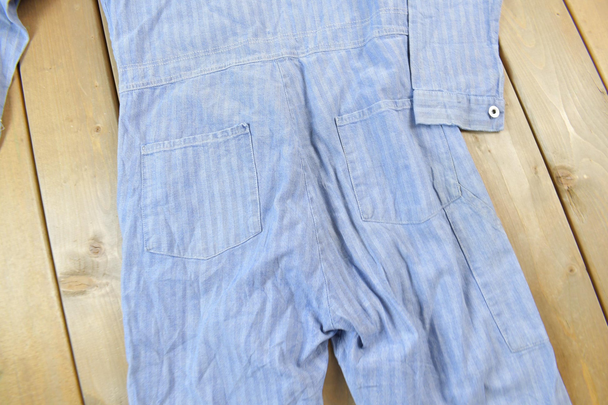 Vintage 1980s Distressed Hickory Striped Denim Coveralls Size 40