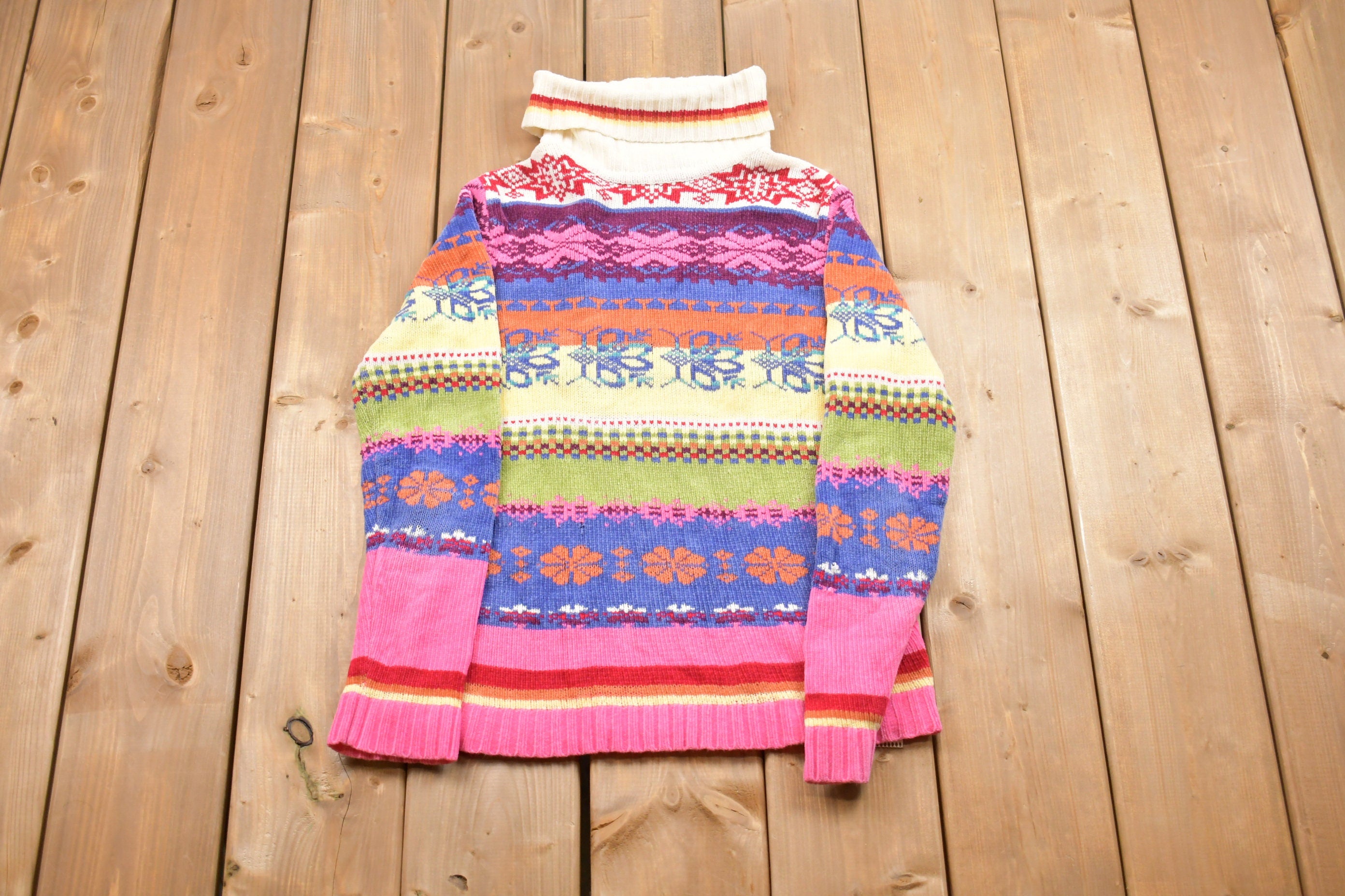Vintage Colorful Knitted Turtleneck Sweater