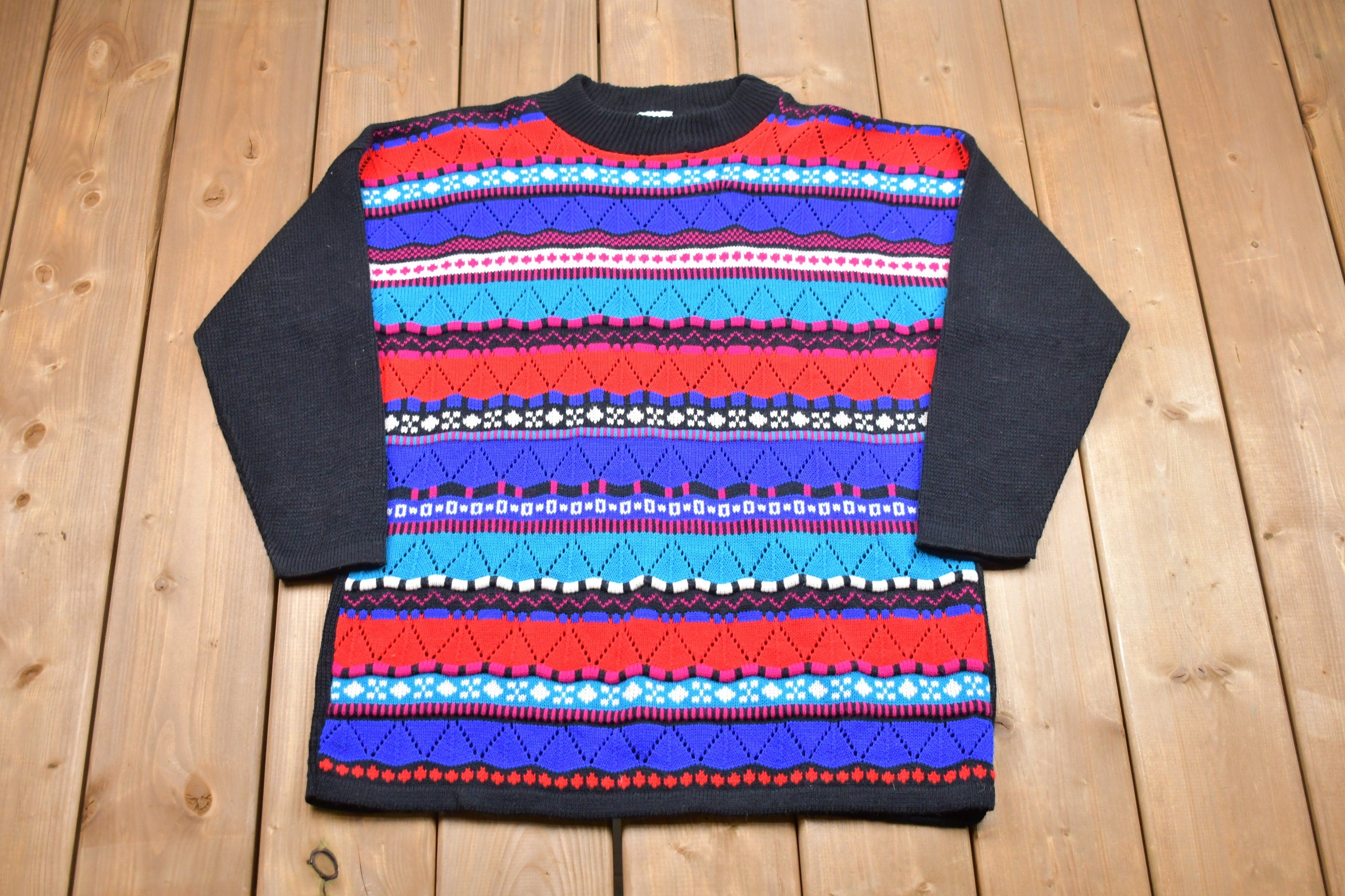 Vintage Knitted Village Fair Striped Sweater
