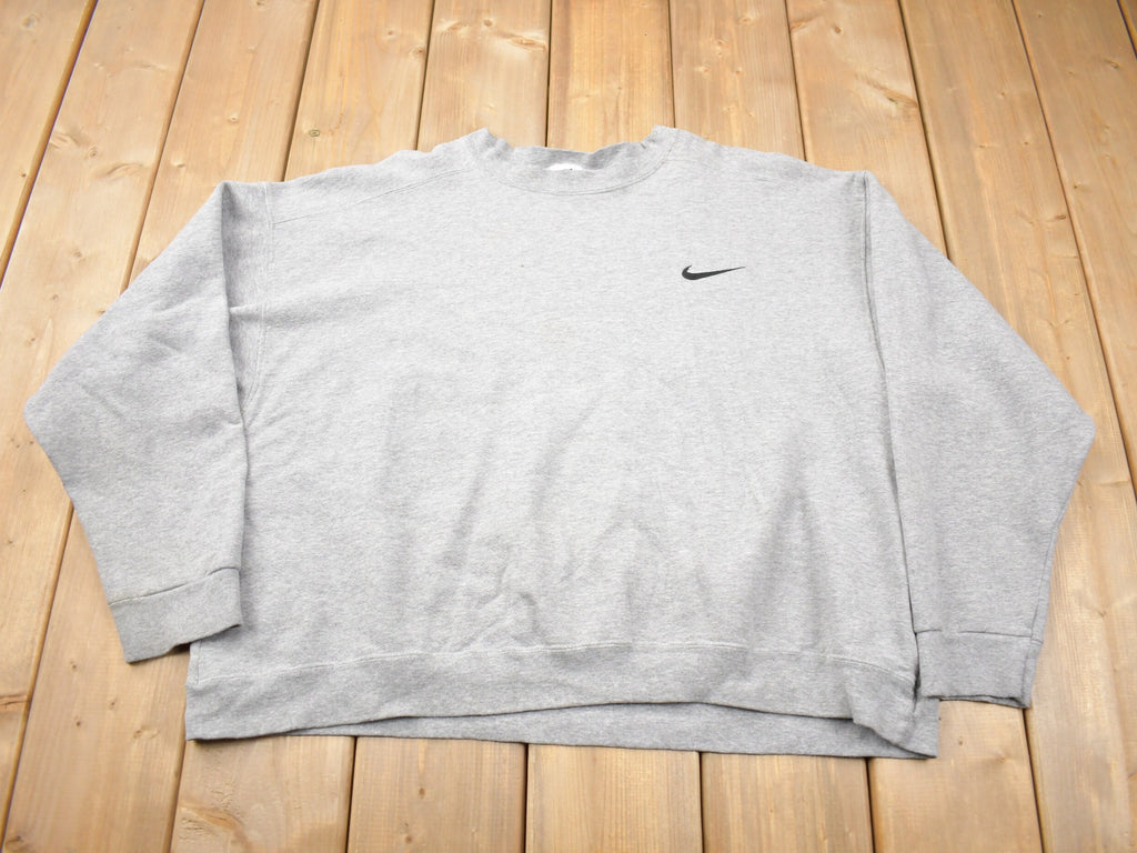 Vintage 1990s Nike Heather Grey Mini Swoosh Crewneck Sweatshirt