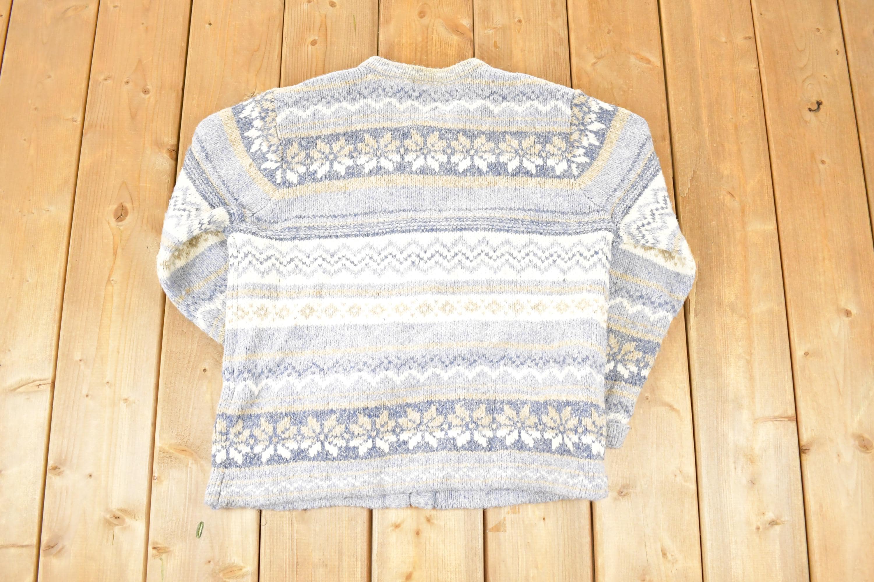 Vintage 1990s Croft & Barrow fair isle metal clasp Knit Cardigan Sweater Women's L