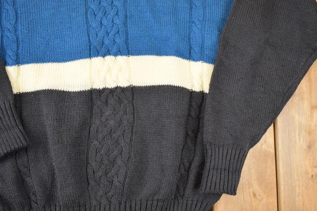 Vintage 1990s Arrow Sport Colorblock Cable Knit Crewneck Sweater Mens L / 90s Knitted Sweatshirt / Vintage Preppy Knits