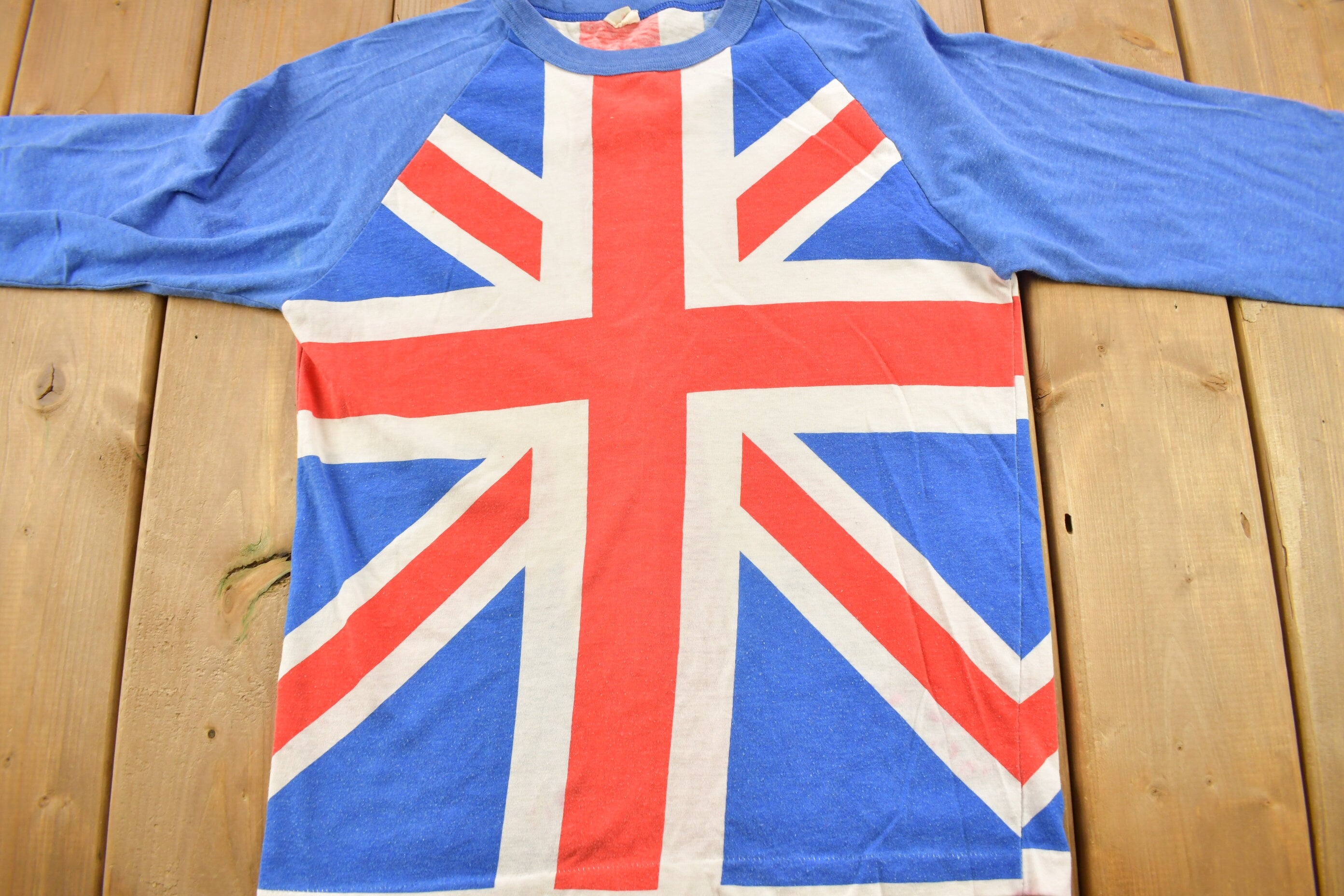 Vintage 1970s United Kingdom Flag Graphic Raglan T Shirt
