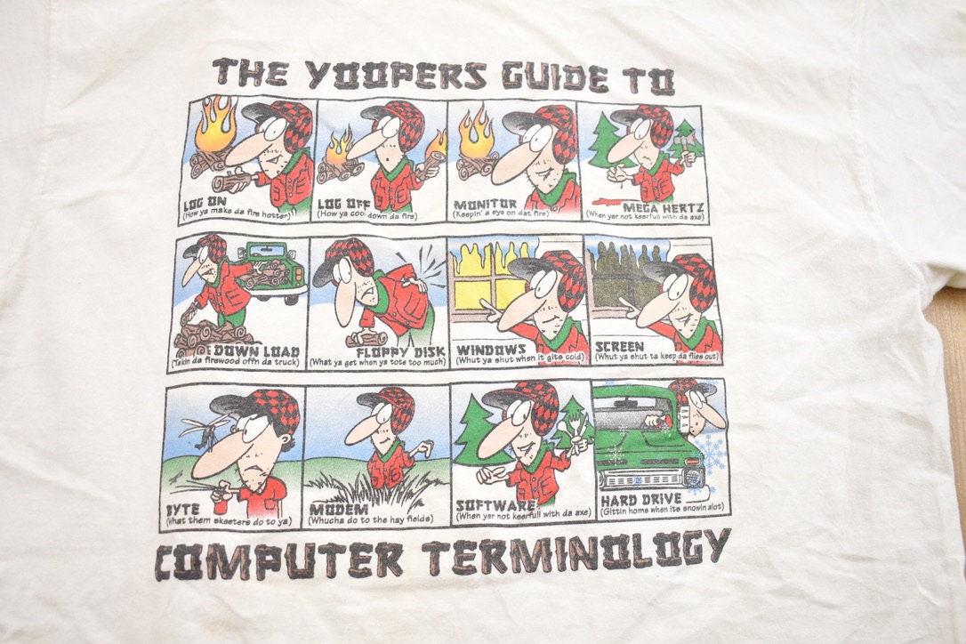 Vintage 1990s The Yoopers Guide To Computer Terminology Graphic T-Shirt  Streetwear  Retro Style  1990s Graphic Tee  Fruit Of The Loom
