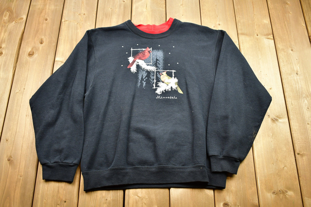 Vintage 1990s Minnesota Souvenir Sweater , 90s Crewneck , Animal Bird Print , Winter Wear , Festive Graphic Print , Wildlife Scene
