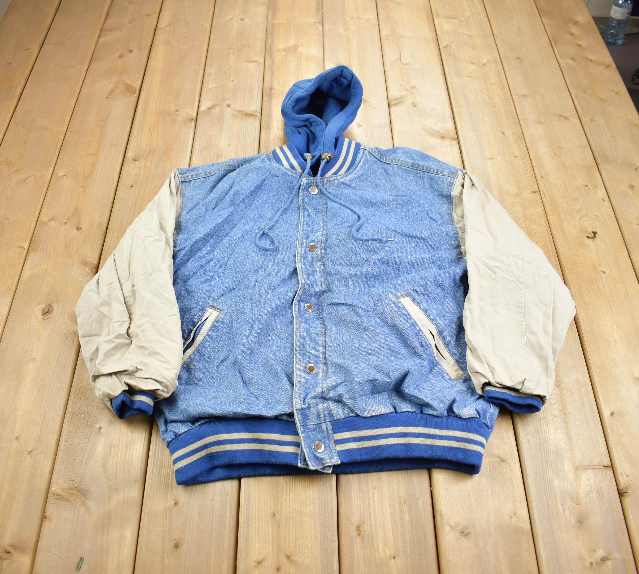 Vintage 1990s Basic Editions Hooded Jean Jacket Made In USA