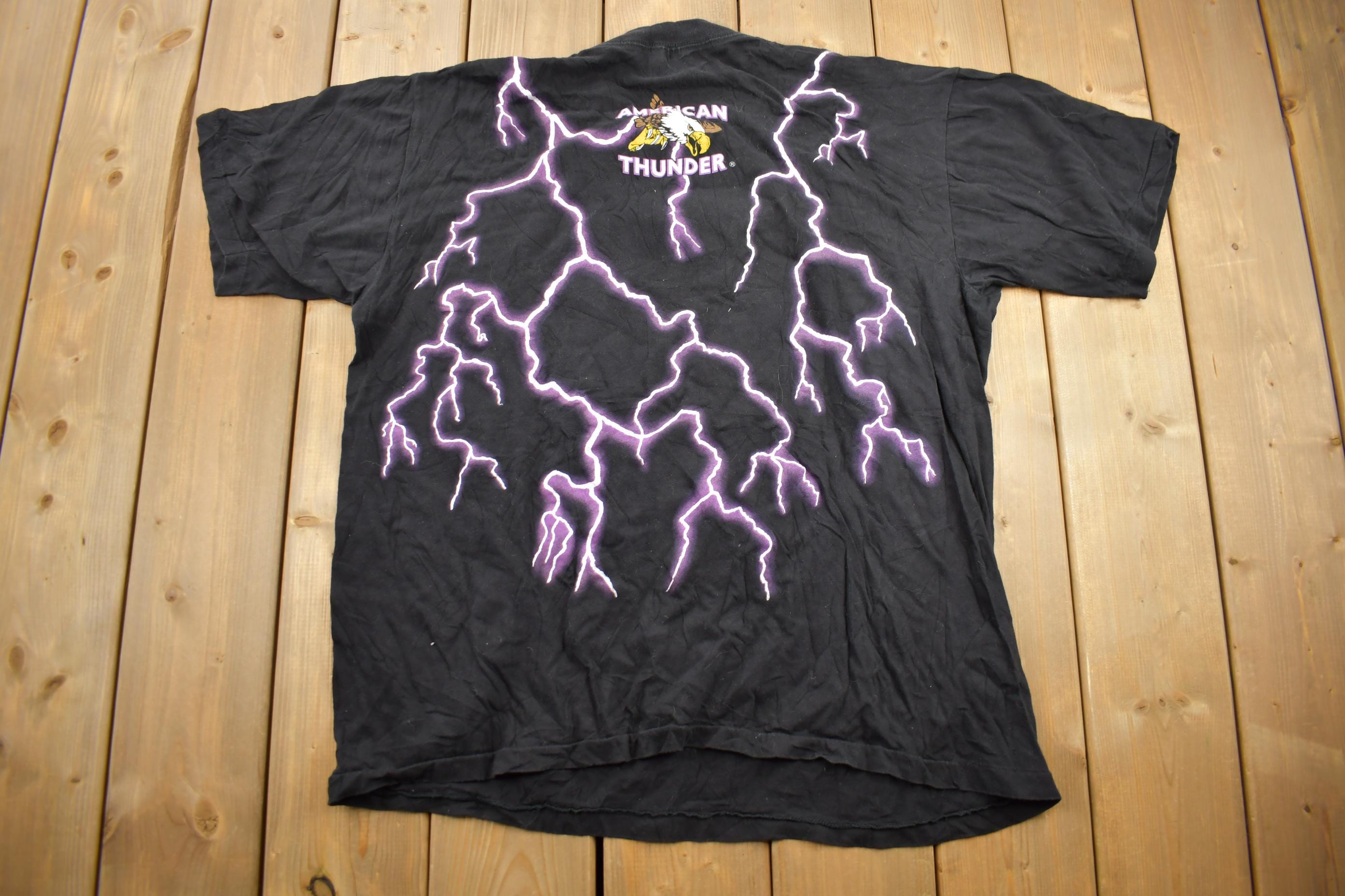 Vintage 1990s American Thunder Bald Eagle Motorcycle Graphic T-Shirt