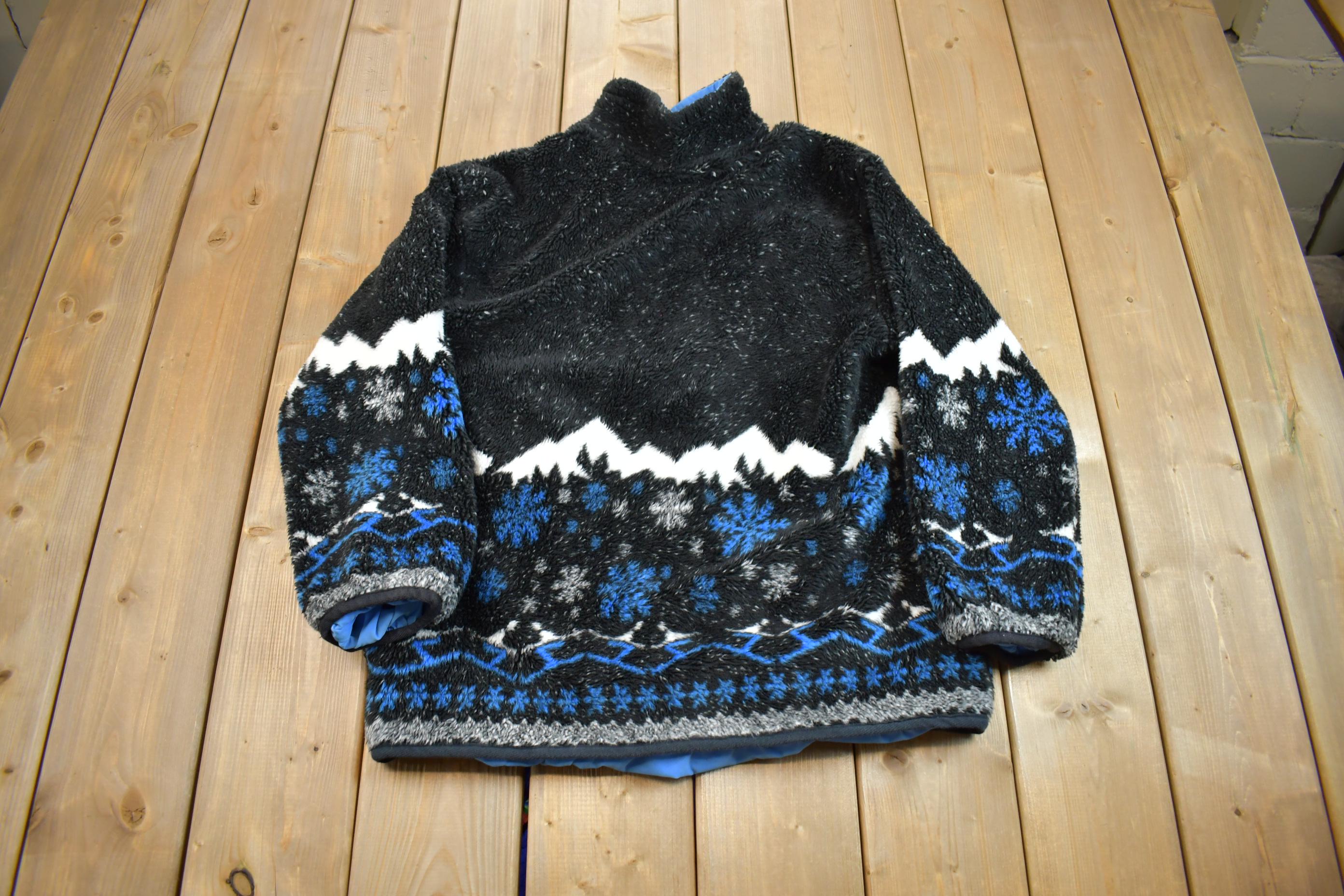 Vintage 1990s Reversible Snowy Mountain Theme Fleece Sweater
