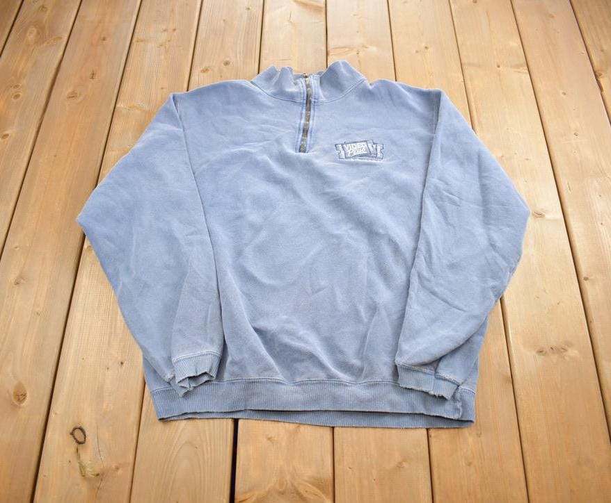Vintage 1990s Video Plus Embroidered Quarter Zip Sweatshirt Made In USA