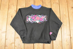 Vintage 1990s Morning Sun Floral Theme Graphic Print Double Collar Crewneck Sweatshirt Womens L