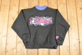 Vintage 1990s Morning Sun Floral Theme Graphic Print Double Collar Crewneck Sweatshirt Womens L / Made In USA / 90's Flower Sleeve Sweater