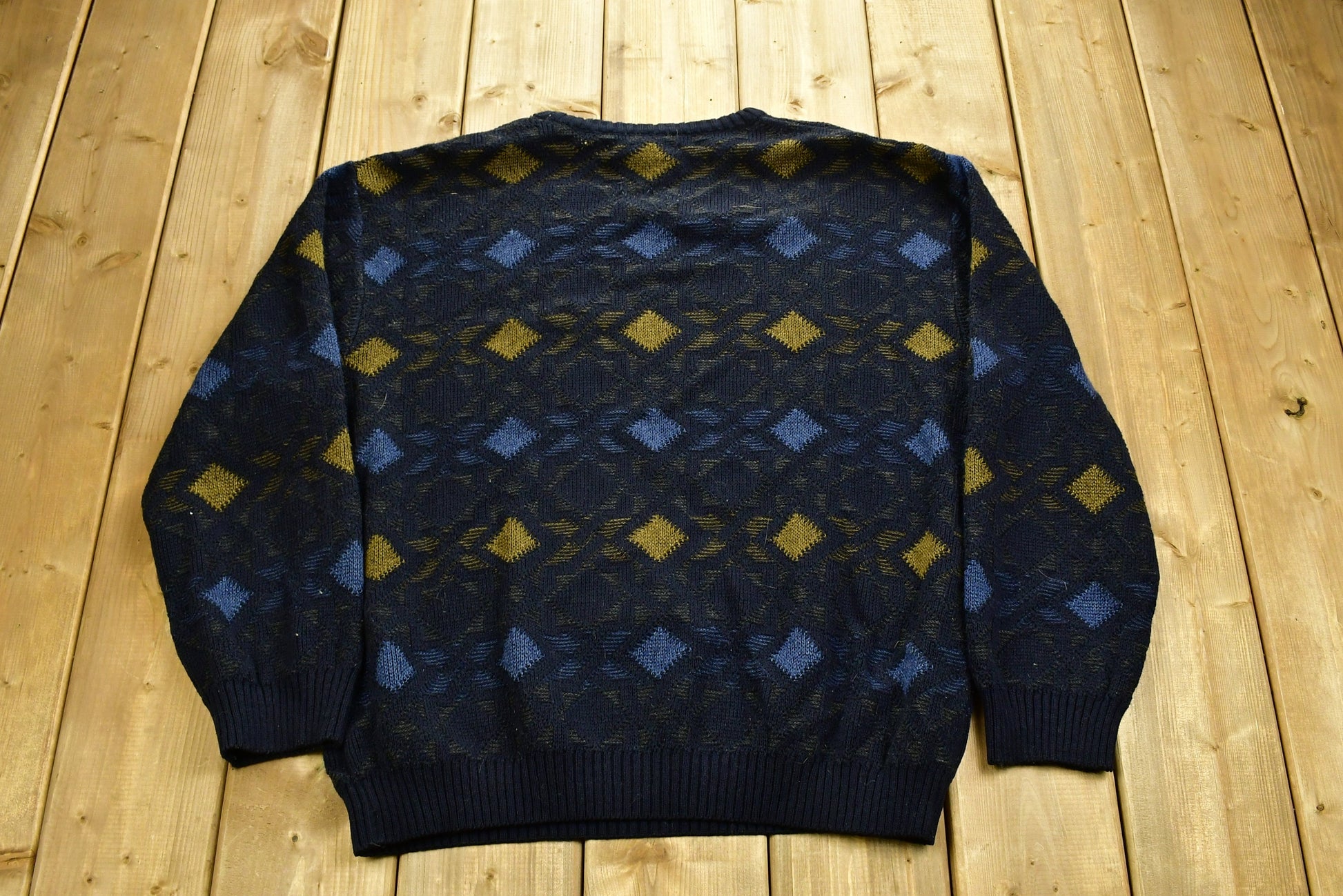 Vintage 1990's Abstract Knitted Crewneck Sweater / Vintage 90s Crewneck / Pattern Sweater / Outdoor / All Over Pattern / Sweatshirt