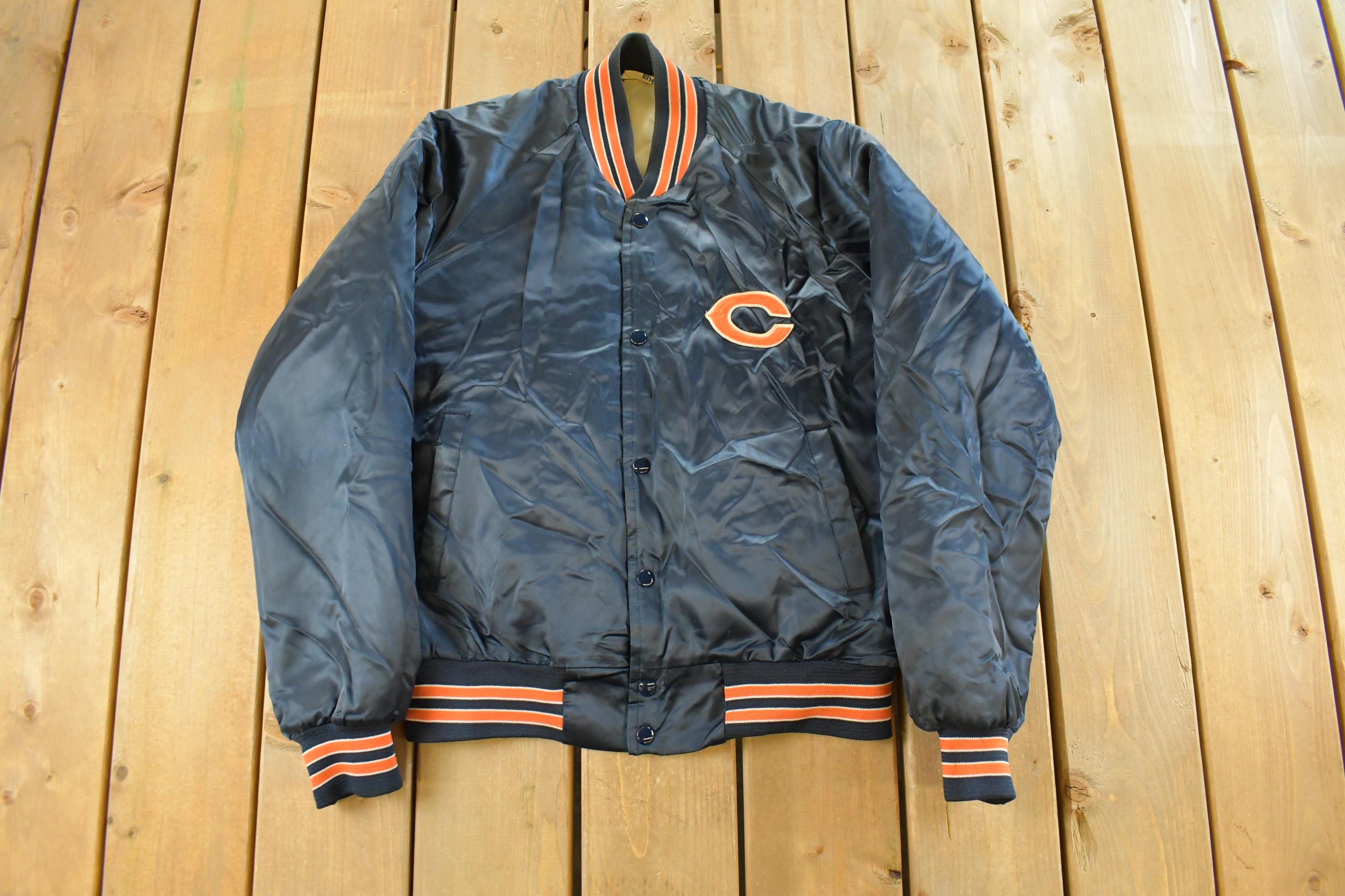 Vintage 1980s Chicago Bears NFL Satin Snap Button Bomber Jacket Men's Medium