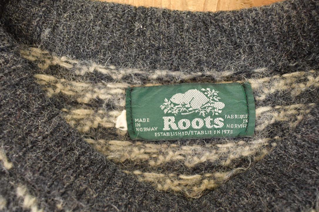 Vintage 1990s Roots Wool Knit Crewneck Sweater Men's L