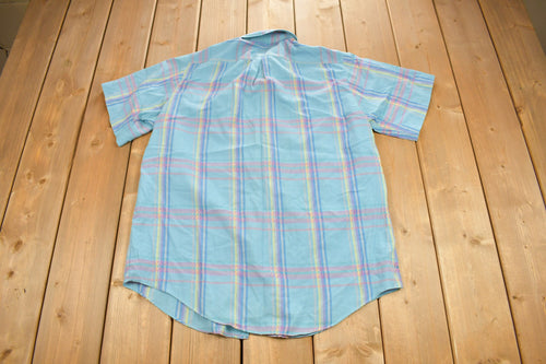 Vintage 1990s Lauren Scott Blue Plaid Short Sleeve Button Up Shirt