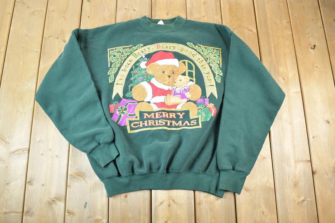 Vintage 1990s Christmas Teddy Bear Souvenir Crewneck Sweatshirt Made In USA / 90s Crewneck / Souvenir Sweater / Streetwear / Travel