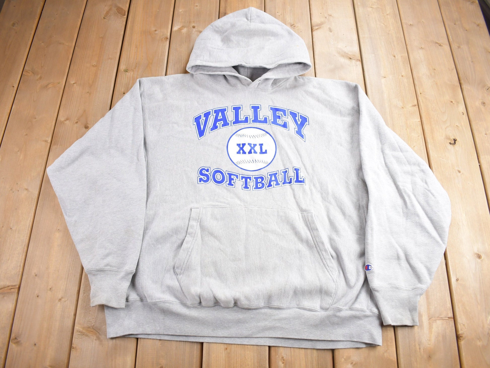 Vintage Y2K Valley Softball Champion Reverse Weave Hoodie / Vintage Champion / Heavy Weight / Streetwear / Grey Hoodie