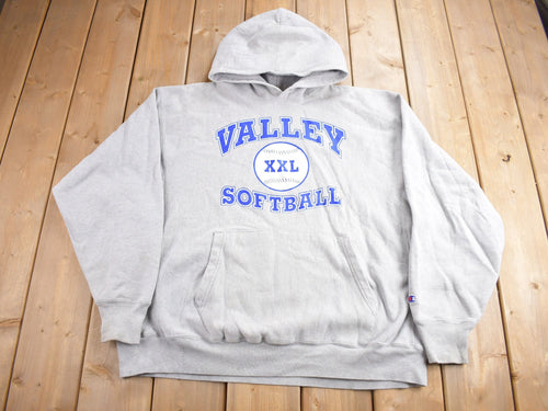 Vintage Y2K Valley Softball Champion Reverse Weave Hoodie / Vintage Champion / Heavy Weight / Streetwear / Grey Hoodie