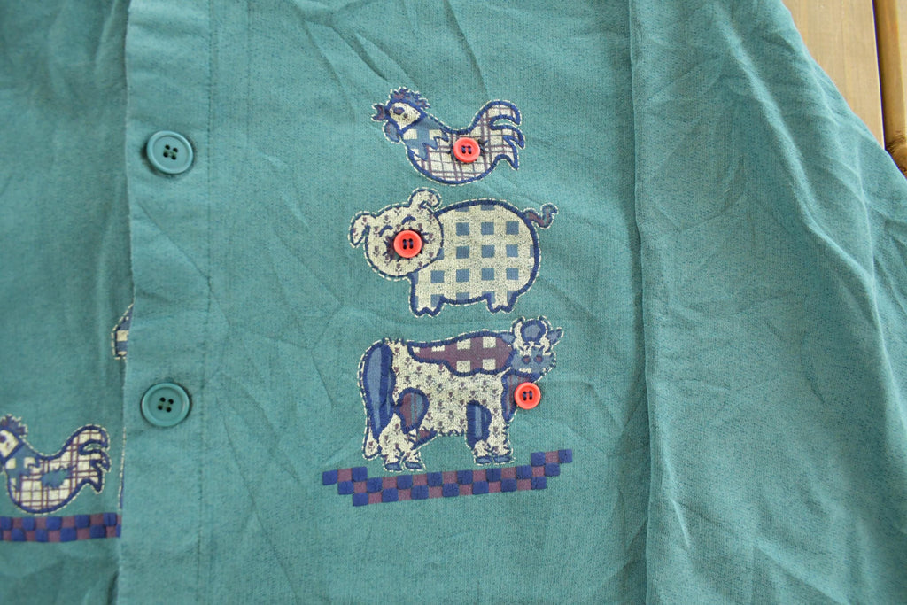 Vintage 1990s Art Unlimited Farm Animals Cardigan Sweater Men's XL