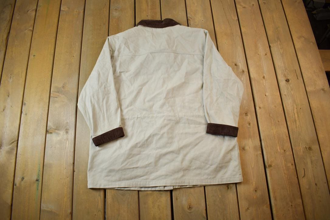 Vintage 1990s Denim&Co White Denim Lined Chore Coat Corduroy Collar