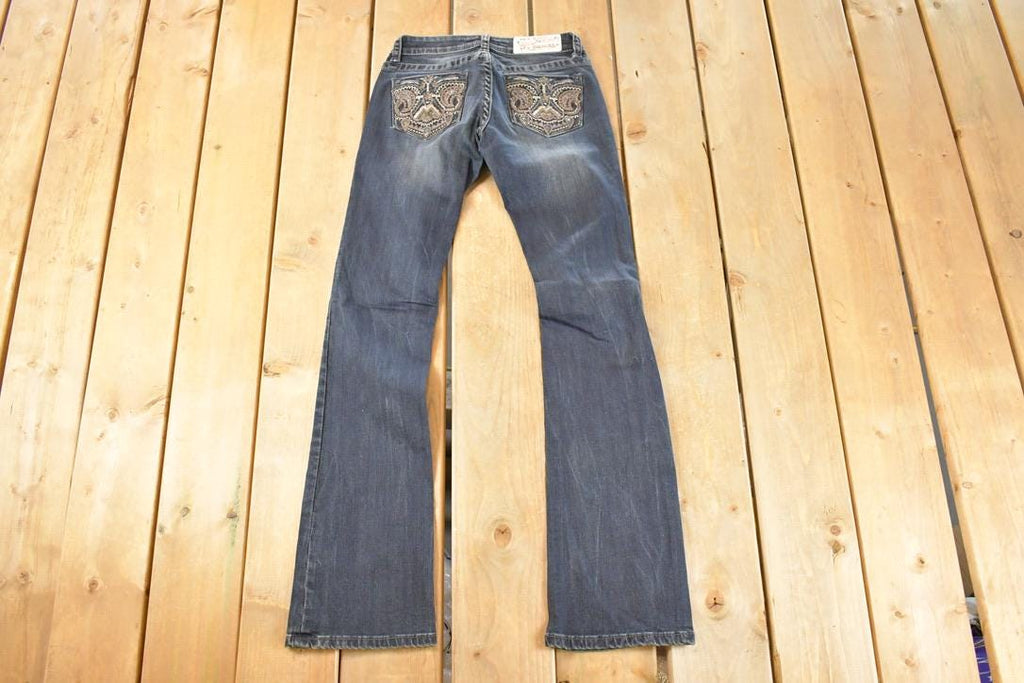 Vintage Deadstock Y2K Grace In LA Embroidered Mandala Bootcut Low Rise Skinny Jeans Women's Size 27 x 32