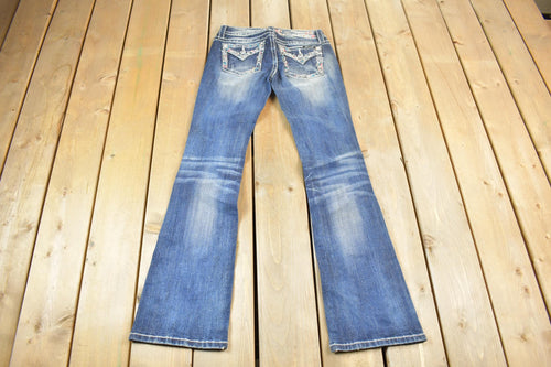 Vintage Y2K Miss Me Bedazzled Low Rise Jeans Size 26x33 / Boot Cut Jeans / Y2K Style / Embroidered Jeans / 2000s / Contrast Stitching