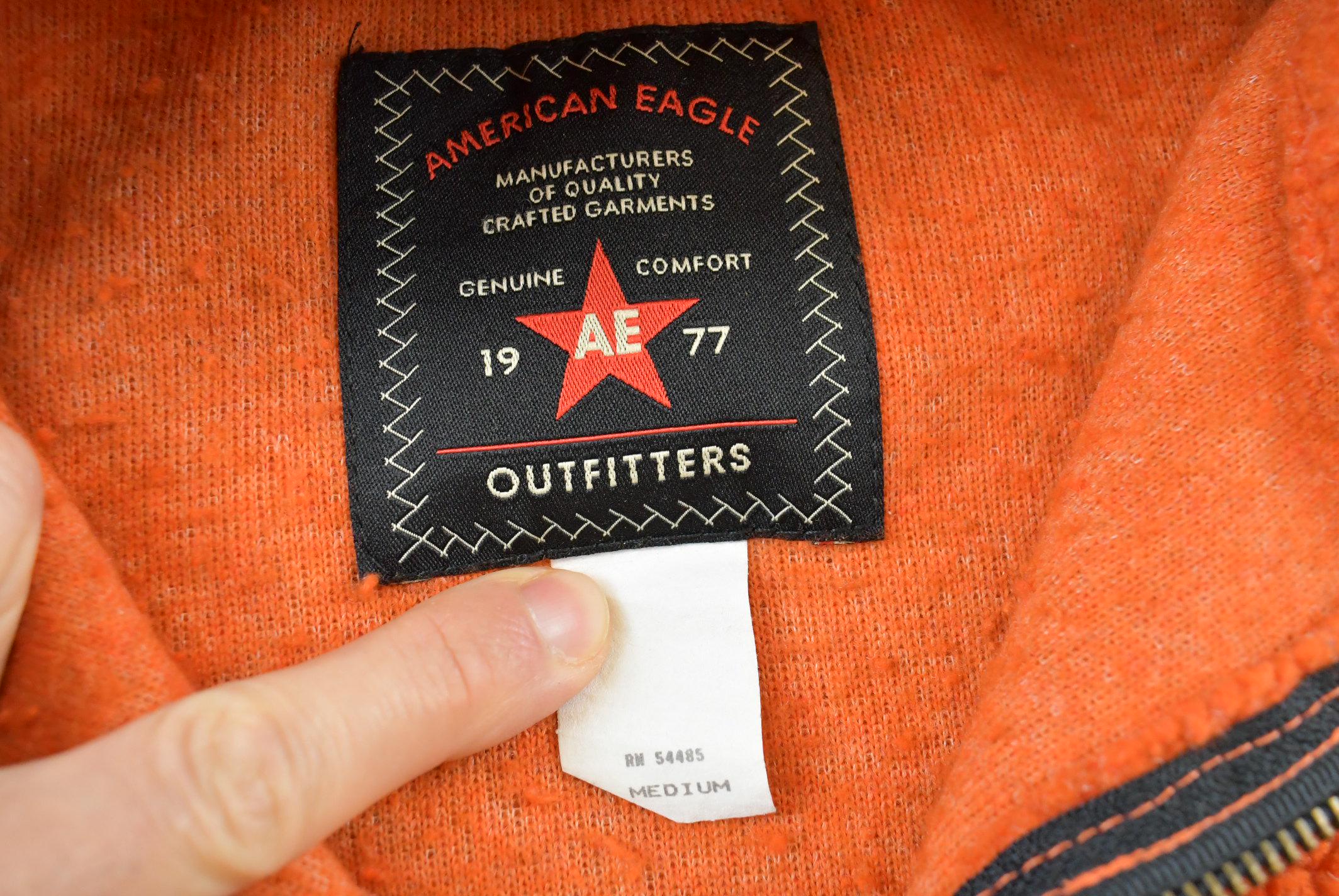 Vintage 1990s American Eagle Quarter Zip Orange Deep Pile Fleece Sweater Mens L /
