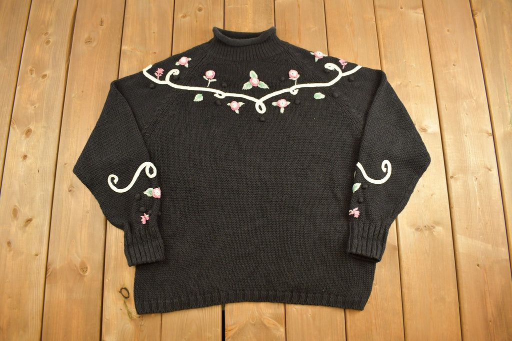 Vintage 1990's Maggie Lawrence Womens Floral Knit Sweater