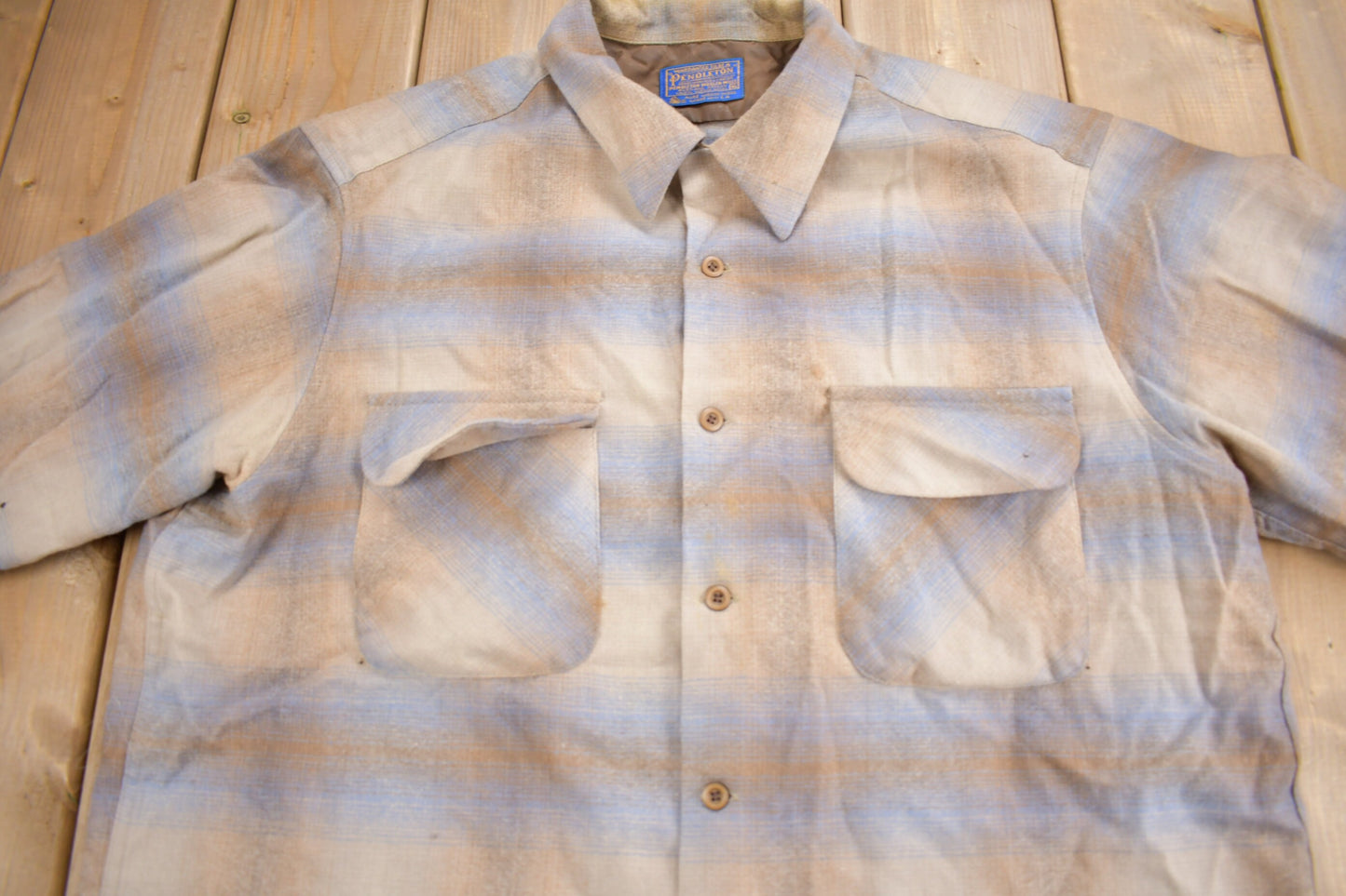 Vintage 1980s Pendleton Ghost Plaid Button Up Board Shirt / 100% Virgin Wool / Loop Button / Outdoor / Casual Wear / Made In USA / Flannel