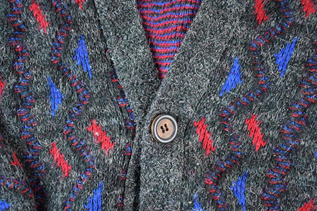 Vintage 1980s Ingrams Mens Shop Knit Abstracy Pattern Perfect Mild Distress Cardigan Sweater Made In USA