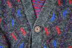 Vintage 1980s Ingrams Mens Shop Knit Abstracy Pattern Perfect Mild Distress Cardigan Sweater Made In USA