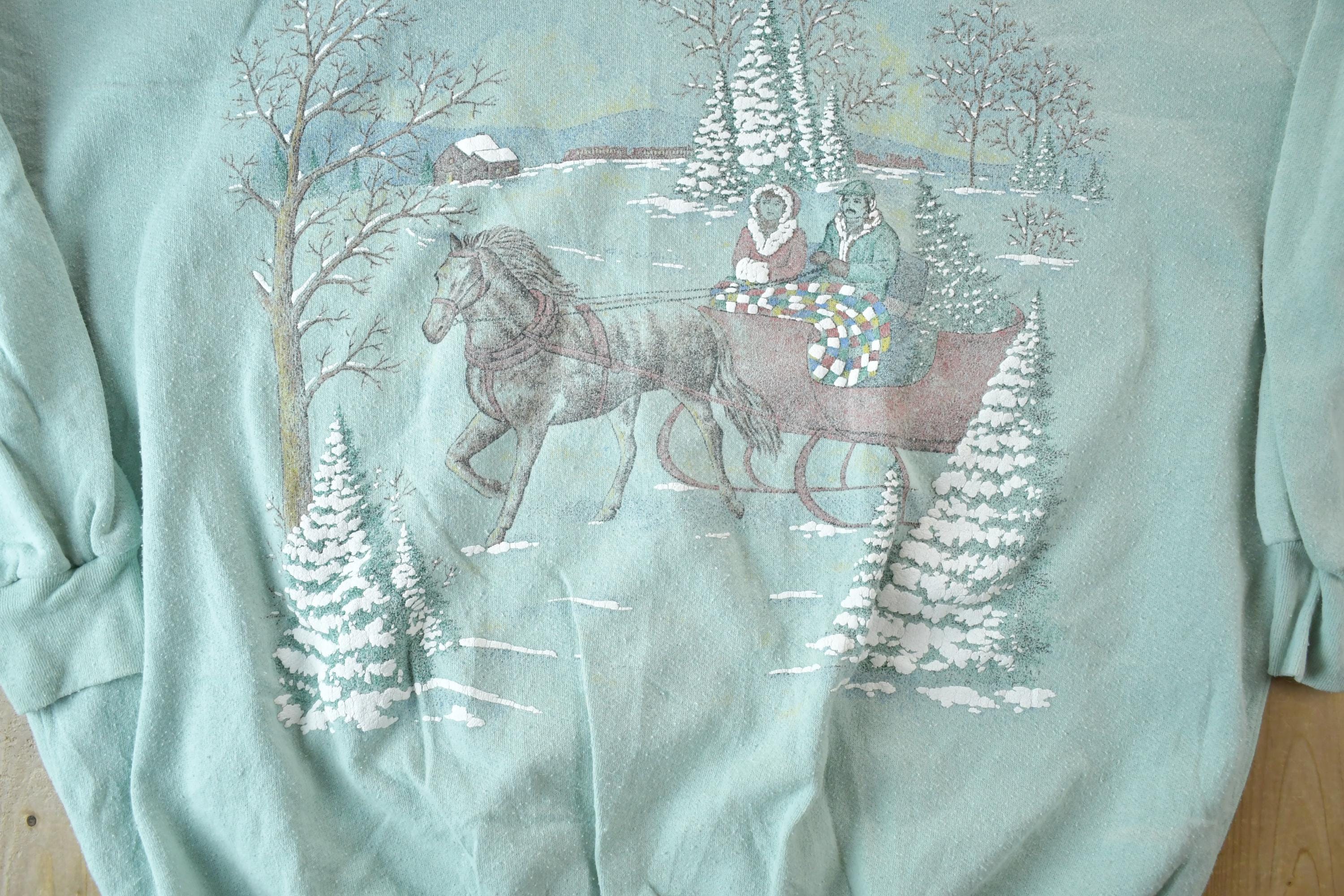 Vintage 1990s Winter Carriage Ride Horse Turtleneck
