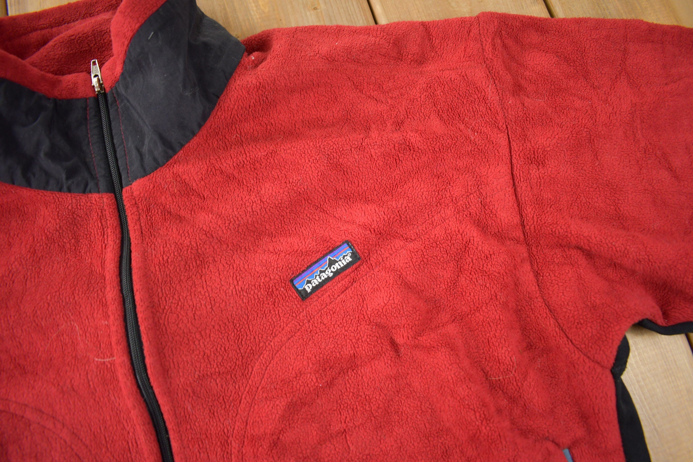 Vintage 1990s Patagonia Red Fleece Zip Up Sweater