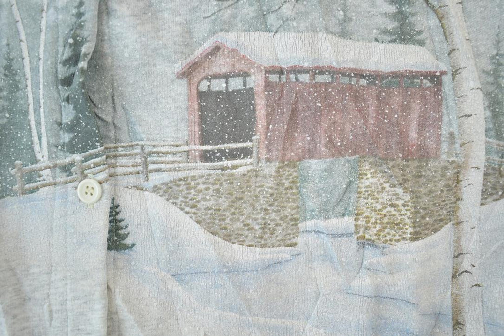 Vintage 1990s Artisans AOP Winter Theme Button Up Double Collar Souvenir Crewneck Sweatshirt