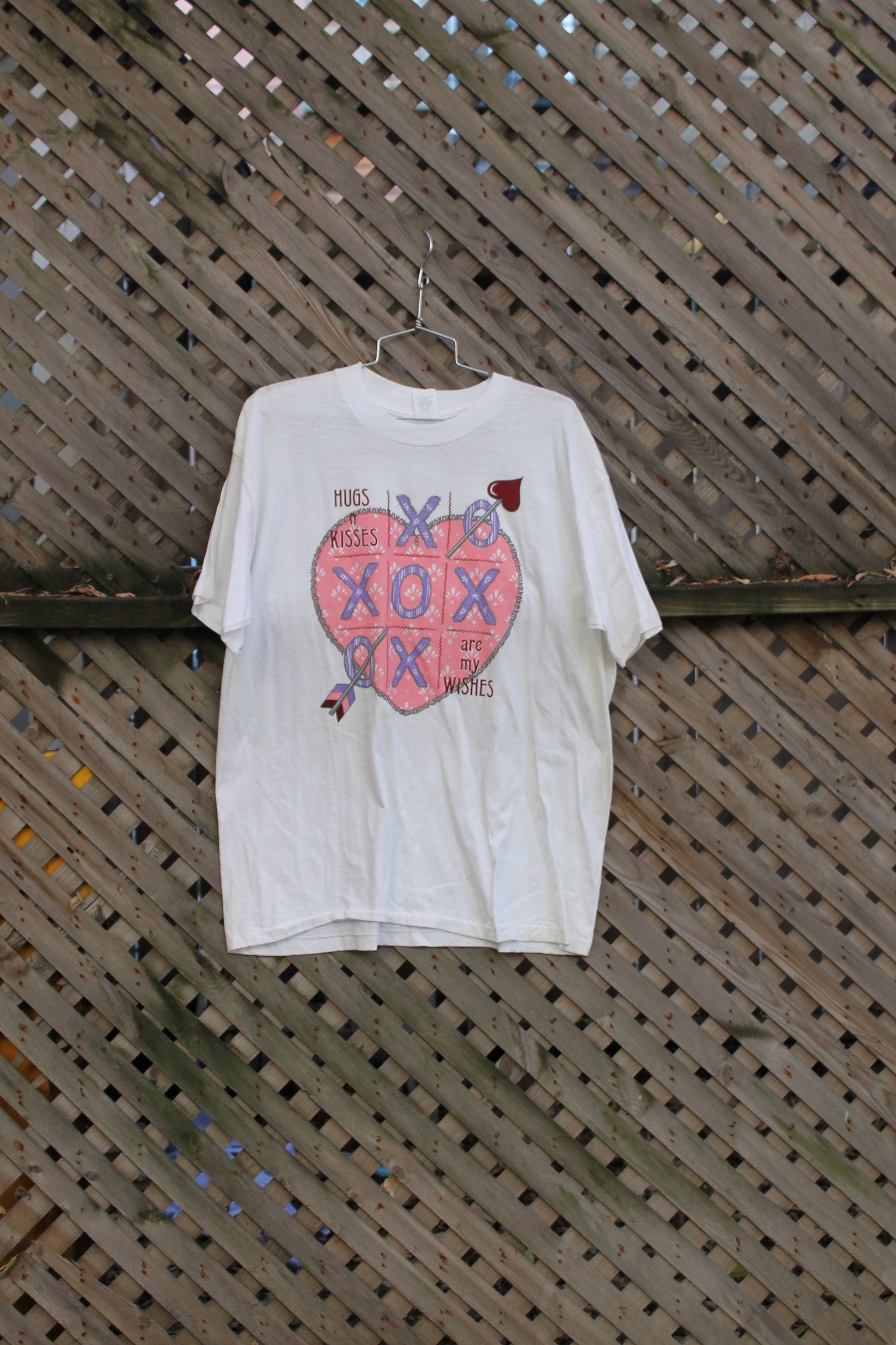 Vintage 1990s Heart Graphic Hugs And Kisses Are My Wishes T Shirt