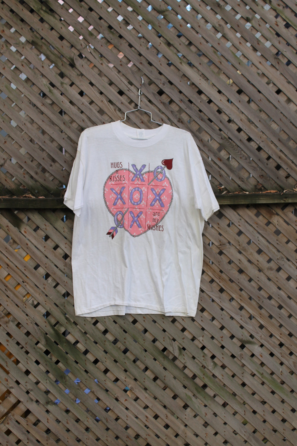 Vintage 1990s Heart Graphic Hugs And Kisses Are My Wishes T Shirt