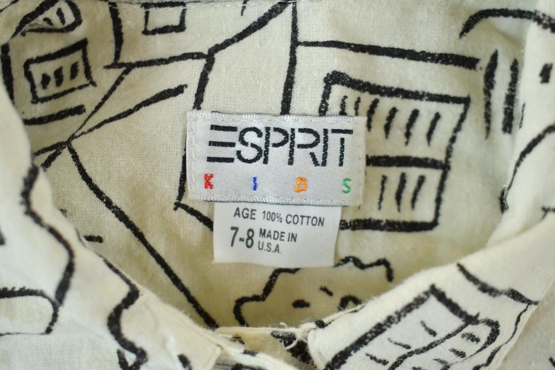 Vintage 1990s ESpirit Kids Abstract City Pattern Button Up Shirt
