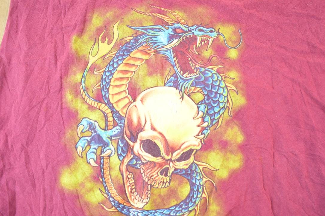 Vintage Y2K Dragon Skull Harbour Bay Sport Souvenir Tank Top Men's XL